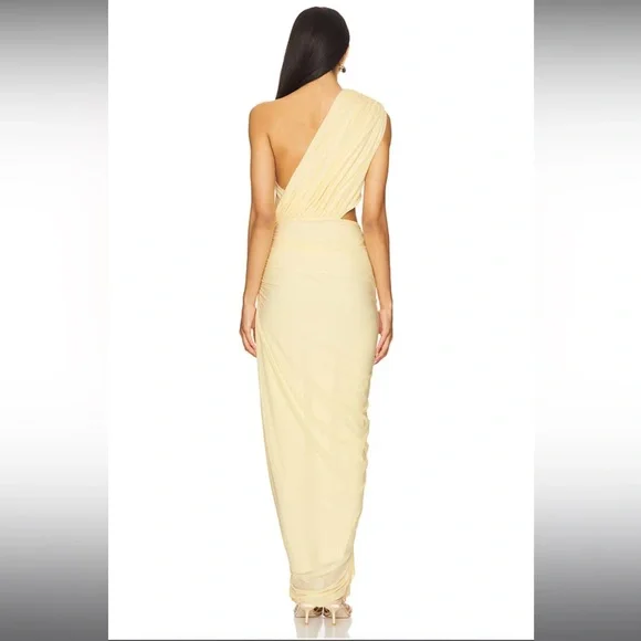Elegant One-Shoulder Butter Yellow Dress - Picture 5 of 8